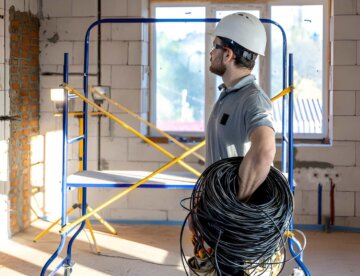 Electrical Contractor holding wire